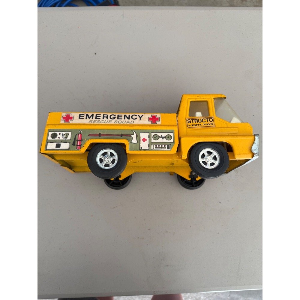 Vintage Structo by Ertl Toys Emergency Rescue‎ Squad Pressed Steel Truck Yellow